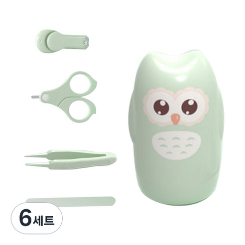 미빌 유아용 부엉이 물개 손톱깍이 세트, 그린 부엉, 6세트