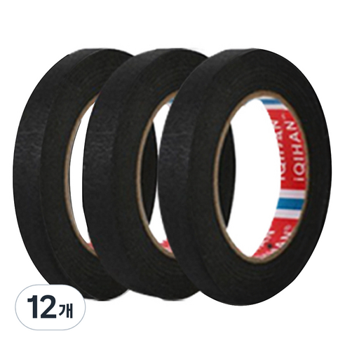 다다 칼라 마스킹 종이테이프 20mm x 15m, 블랙, 12개
