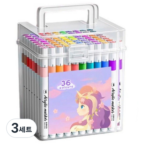 노르노르 방수 수채화 아크릴 마카펜, 36색, 3세트