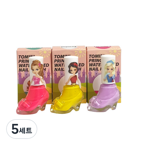 투미니 어린이 프린세스 수성 매니큐어, D세트(퍼플홀릭, 옐로우, 체리핑크), 5세트