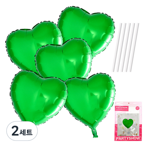 파티쇼 하트 은박 풍선 45cm 5p + 빨대 5p 세트, 그린(풍선), 2세트