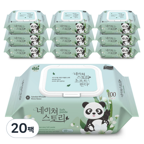 네이쳐스토리 소프트판다 아기물티슈 캡형, 100매, 20팩