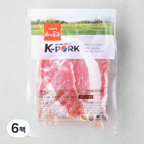 팜스코 하이포크 뒷다리 불고기용 (냉장), 600g, 6팩