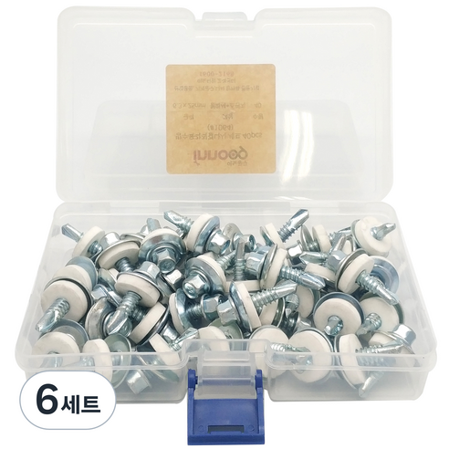 이노공구 방수 육각 직결나사 25mm x 40p + 철와셔 40p + 스펀지 40p + 케이스, 6세트