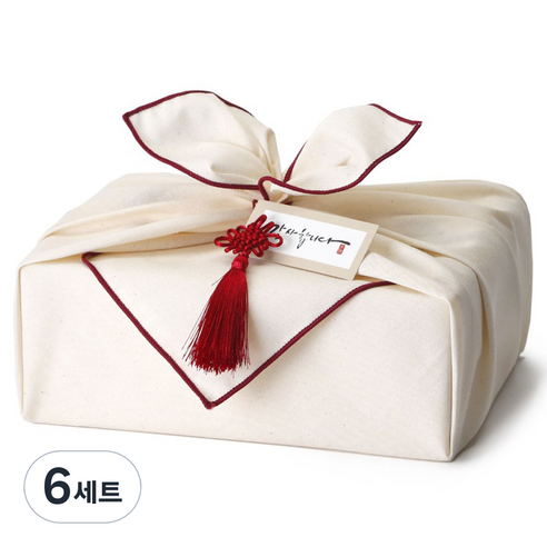 인디케이 광목 보자기 + 상자 + 태슬 + 스티커 텍 포장세트 4호, 아이보리, 6세트