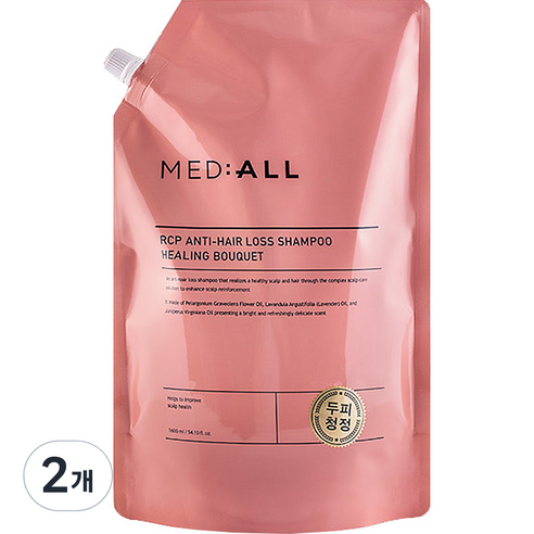 메디올 알시피 안티 헤어 로스 두피청정 샴푸 리필 파우치 힐링부케향, 1600ml, 2개