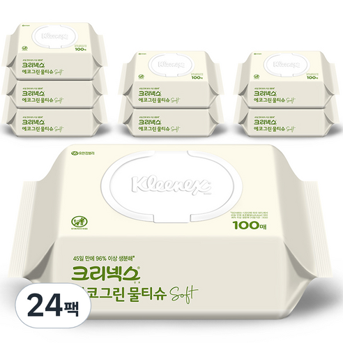크리넥스 에코그린 소프트 물티슈 캡형, 100매, 24개