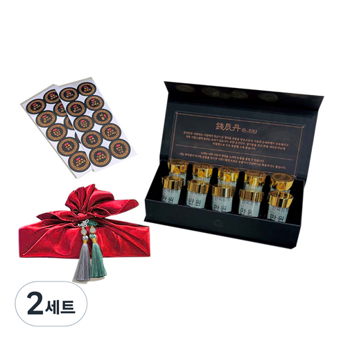 러블리팜 돈진단 한약 용돈박스 10구 + 보자기 + 태슬장식 2p + 설명서 + 원형스티커 풀세트, 적색(보자기), 랜덤발송(태슬장식), 2세트