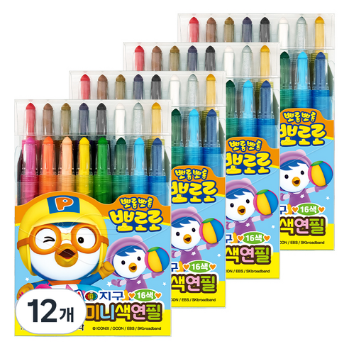 지구화학 뽀로로 미니 색연필, 16색, 12세트