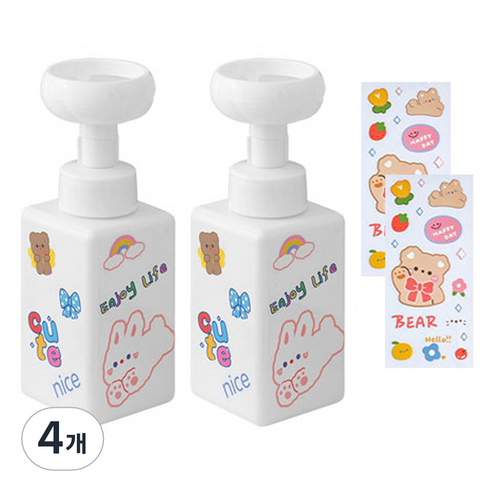 더자카 플라워 거품 핸드워시 디스펜서 450ml, 화이트, 4개