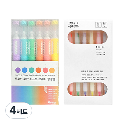 투코비 코마 소프트 브러쉬 형광펜 6종 + 트윈헤드 투시 형광펜 6종 세트, 혼합색상, 4세트