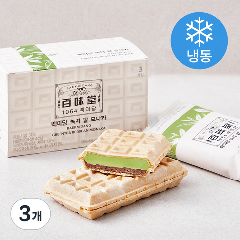 백미당 녹차 팥 모나카 아이스크림 (냉동), 140ml, 3개입, 3개
