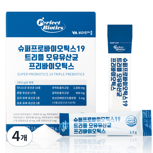 비타민마을 퍼펙트바이오틱스 슈퍼프로바이오틱스19 트리플 모유유산균 프리바이오틱스 30p, 4개, 75g