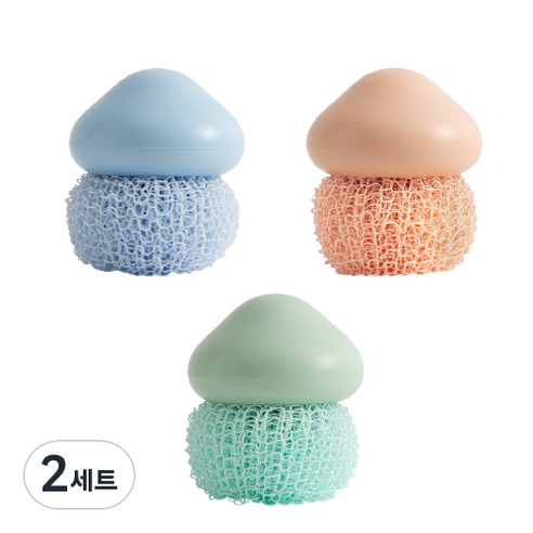 버섯 손잡이 주방 수세미 3종 세트, 2세트