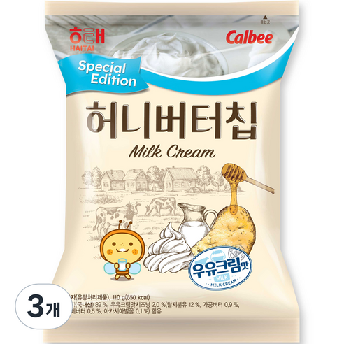 해태제과 허니버터칩 우유크림맛, 3개, 110g