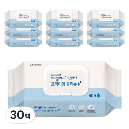 애니릴리프 이지케어 프리미엄 물티슈, 60매, 30개