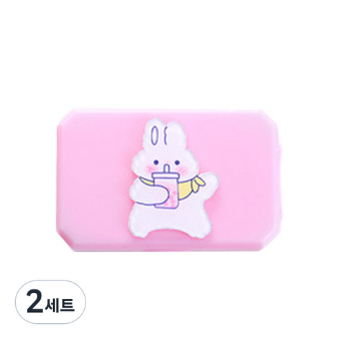 귀여운 캐릭터 아크릴 휴대용 컴팩트 렌즈통 케이스 세트, 08, 2세트