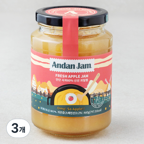 안단잼 안단 사과 80% 신선 과일잼, 460g, 3개