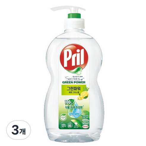 프릴 그린파워 레몬 그라스 주방세제, 750ml, 3개