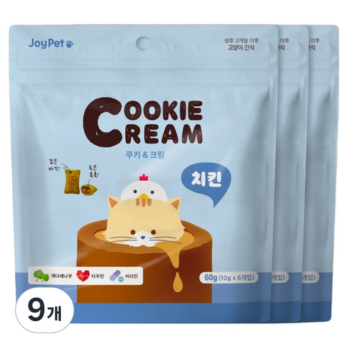 조이펫 고양이 쿠키 앤 크림 간식, 치킨, 60g, 9개