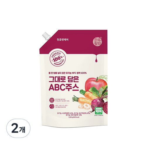 천호엔케어 유기농 NFC 착즙 원액 그대로 담은 ABC 주스, 1L, 2개