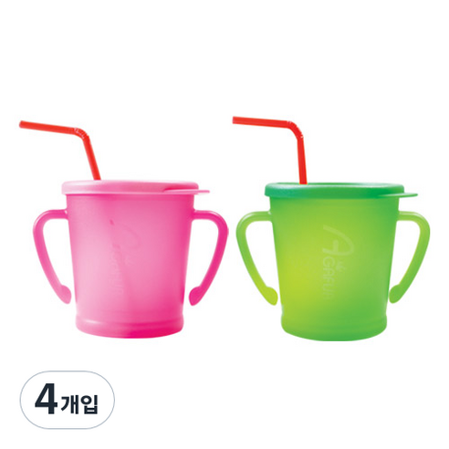 아가프라 매직빨대컵 300ml, 4개, 핑크, 그린