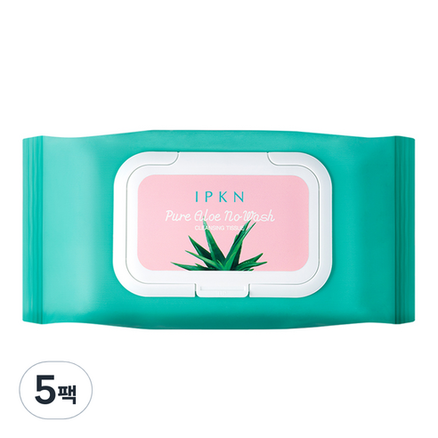 입큰 퓨어 알로에 노워시 클렌징 티슈 387g, 80매입, 5개