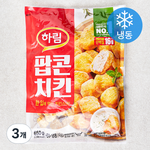 하림 팝콘치킨 (냉동), 650g, 3개