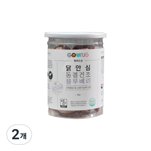 궁 대용량 강아지 간식 90g, 닭안심 + 블루베리 혼합맛, 2개