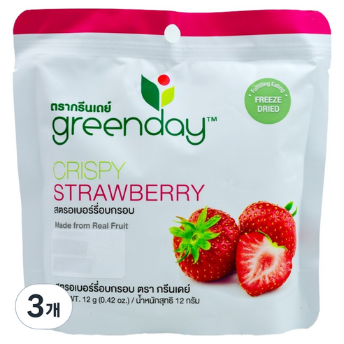 greenday 크리스피 딸기 과일칩, 12g, 3개