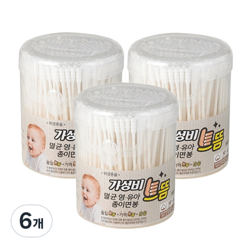 가성비를추구하는사람들 으뜸 멸균 유아 종이면봉, 300개입, 6개