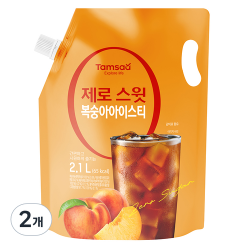 탐사 제로 스윗 복숭아 아이스티, 2개, 2.1L