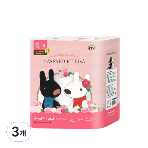 가스파드앤리사 엘레강스 로제 4겹 펄프 화장지 25m, 24개입, 3개