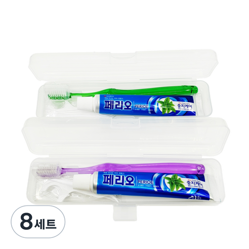 미소덴탈 여행용 칫솔 + 치약 + 일회용 치실 + 케이스 세트 랜덤발송, 8세트