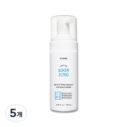에뛰드 New 순정 약산성 6.5 휩 클렌저 레귤러, 5개, 150ml