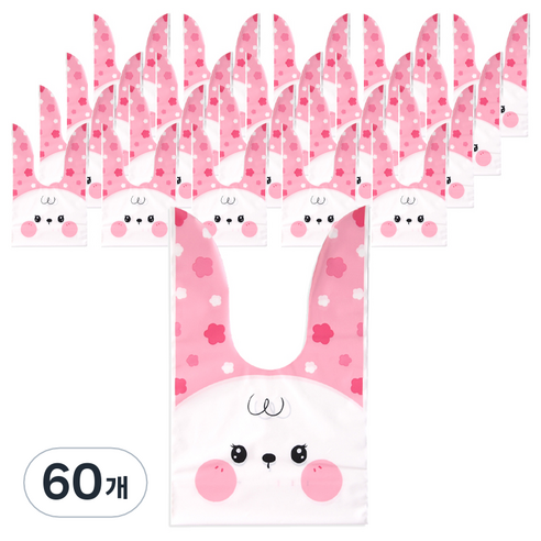 러블리 미니 포장 구디백, 핑크꽃패턴귀토끼, 60개