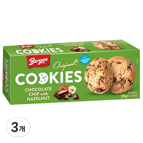 버겐 오리지날 초콜렛칩 위드 헤이즐넛 쿠키, 130g, 3개