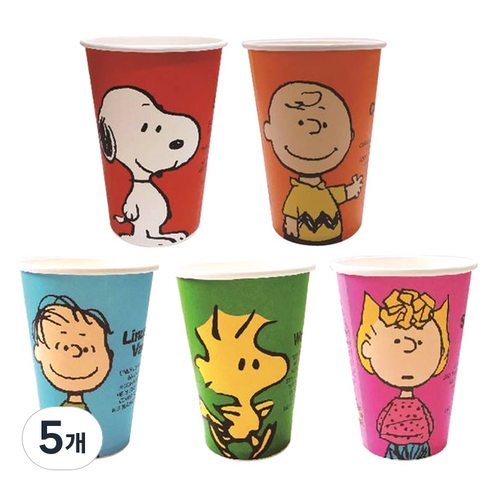 피너츠 칼라 종이컵 혼합 5종 390ml, 50개입, 5개