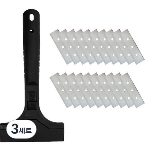 월드크린 원터치 롱 흑칼집 스크래퍼 + 칼날 20p, 3세트