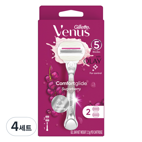 질레트 비너스 올레이 슈가베리 면도기 + 면도날 2개, 1세트, 4개