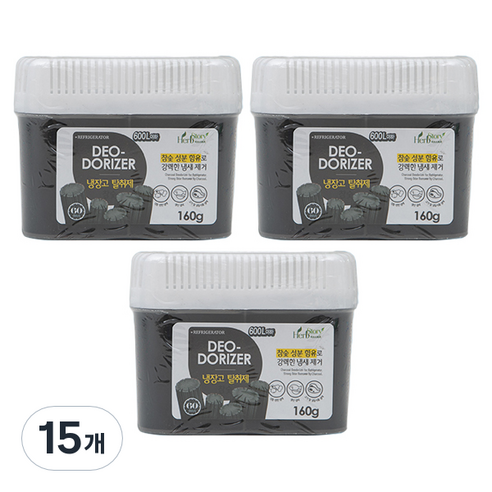허브스토리 냉장고 탈취제 참숯 본품, 160g, 15개