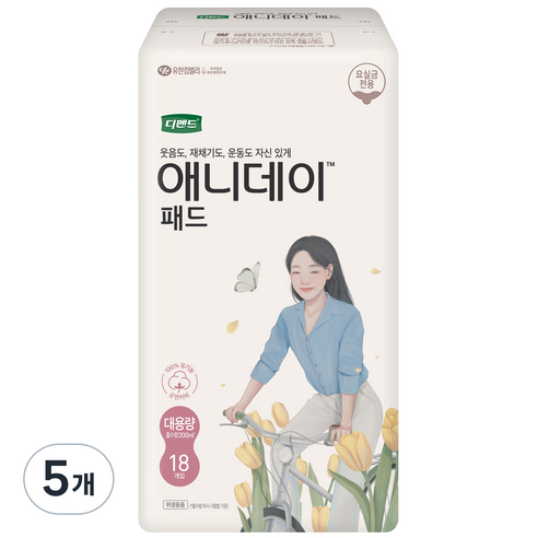 디펜드 여성용 애니데이 요실금 패드 대용량, 18개입, 5개