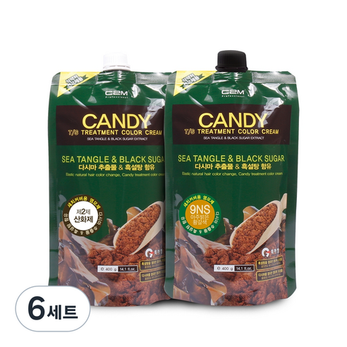 C2M 캔디 티에스 트리트먼트 칼라 크림 염모제 1제 400ml + 2제 400ml, 아주 밝은 황갈색(9NS), 6세트