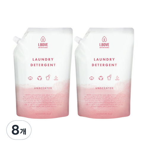 아이보브 고농축 세탁 유아 세제 무향 리필 1200ml, 8개
