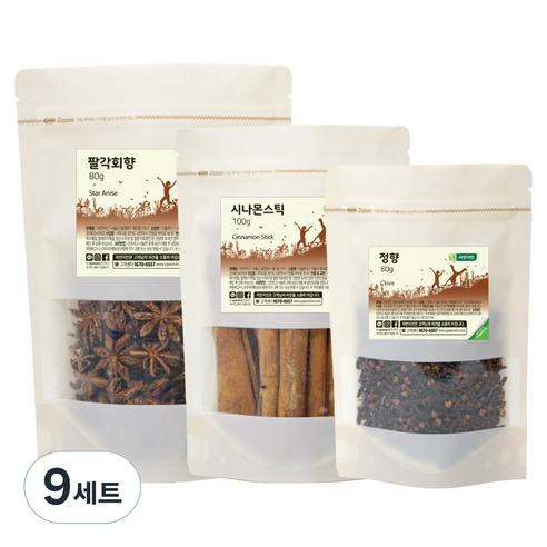 자연지인 뱅쇼재료 세트 시나몬스틱 100g + 정향 80g + 팔각향 80g, 260g, 9세트