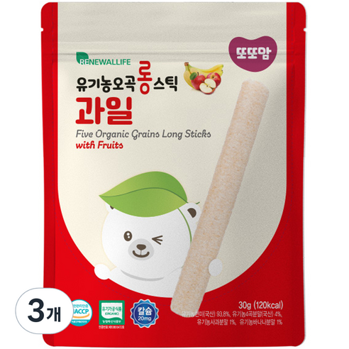 또또맘 유아용 유기농 오곡 롱스틱 과자 30g, 3개, 과일맛