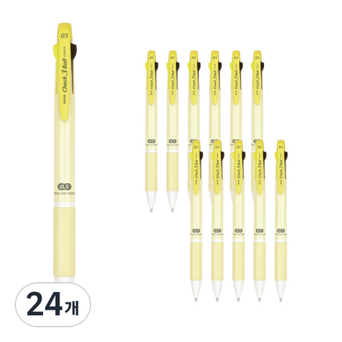 자바펜 체크 3볼 멀티펜 0.5mm, 옐로우, 24개