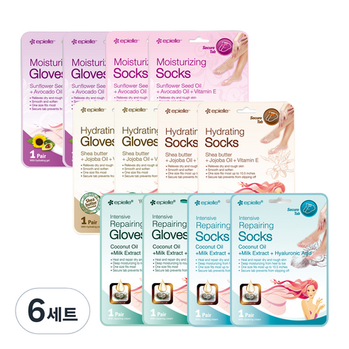 에피엘르 핸드 앤 풋 마스크팩 모이스춰라이징 4p + 하이드레이팅 4p + 리페어링 4p, 6세트