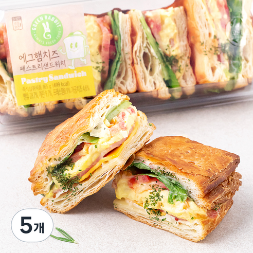 그린래빗 에그 햄 치즈 페스트리 샌드위치, 165g, 5개