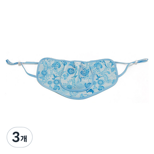 구리원사 2단 T3 꽃무늬 햇빛차단 마스크 24 x 12.5 cm, 1개입, 3개, 블루